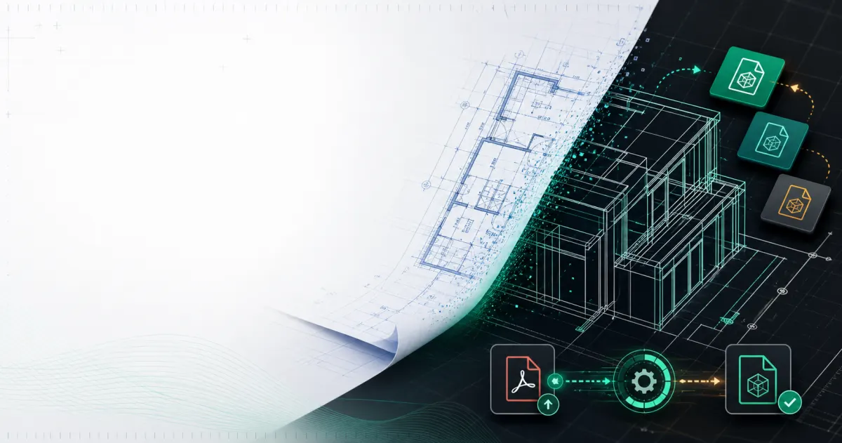 Before and after example of a scanned architectural drawing converted into CAD linework